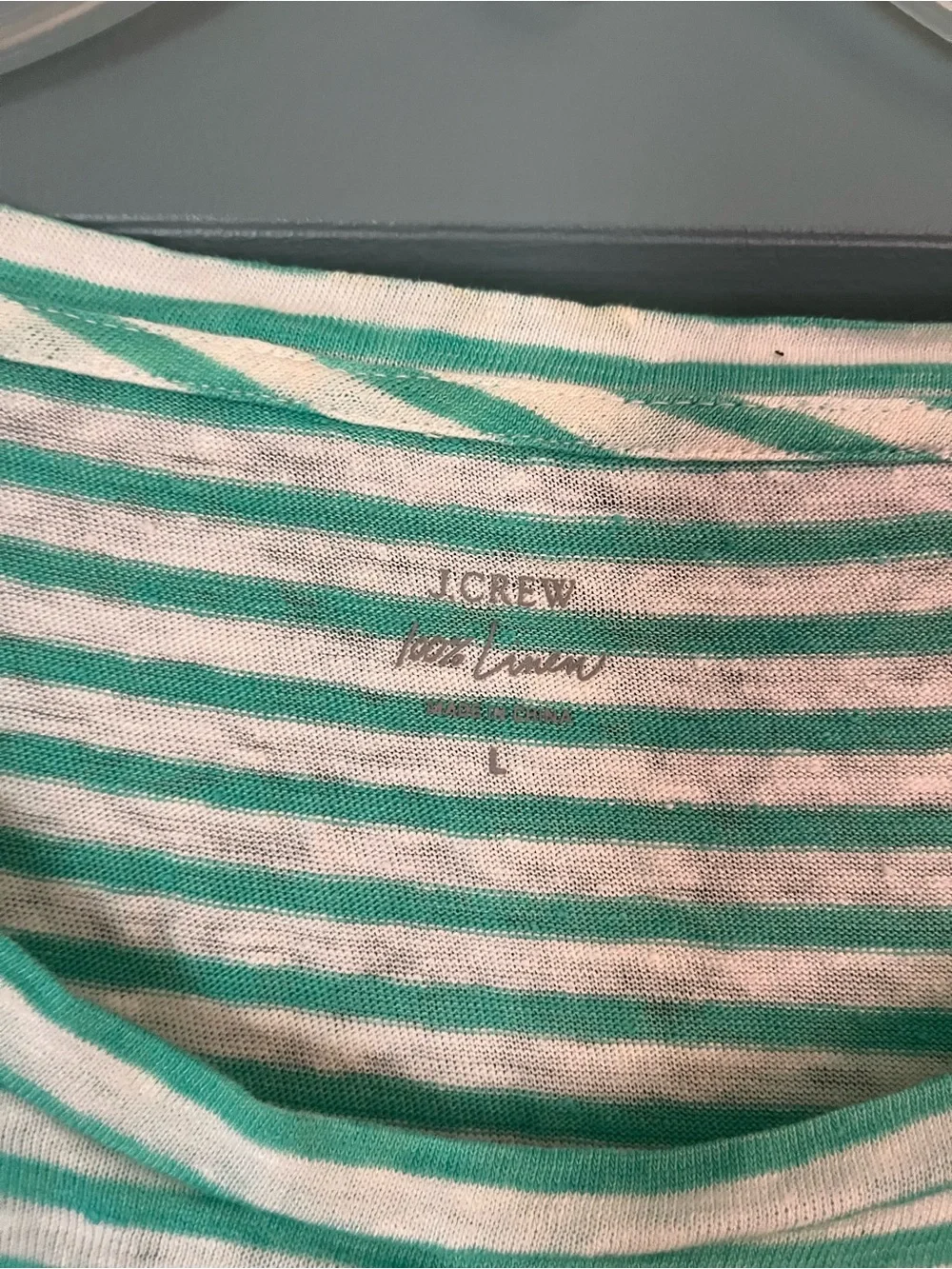 Jcrew 100% Linen Striped Short-Sleeve Crewneck Top - Mint/White